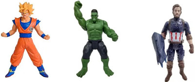 khilona waala Combo Of ANIME DBZ HULK & CAPTAIN AMERICA Action Figure Toys For Boys Kids(Multicolor)