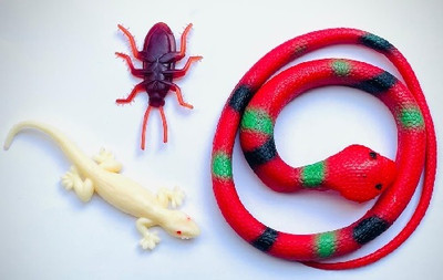 Tik C Rubber snake ,lizard and cockroach toys(Multicolor)