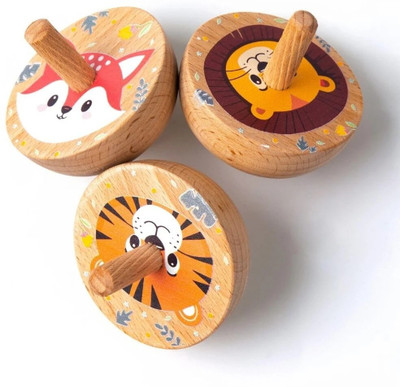 Cots and Cuddles Wooden Spinning Tops for Kids Age 3+ | Handcrafted Montessori Toys (Pack of 3)(Multicolor)