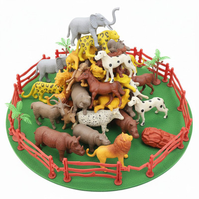 LA Toys 17 Piece Mini Jungle Animals Toys Set,Wild Animal Kingdom Figures Set(Multicolor)
