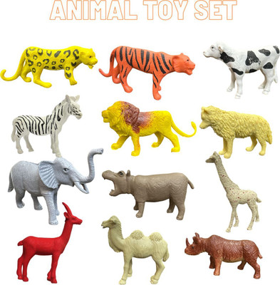 laxmi toys Jungle Animals Toy Set –12PCS Rubber Animal Toys for Kids – Learning & Fun Gift(Multicolor)