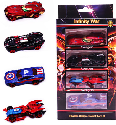 AZEENA Alloy Metal Diecast Super Hero Toy Car Set of 4, Avenger Action Figures for kids(Multicolor)