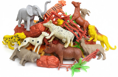 ZESTHOME 17 PC Mini Jungle Safari Realistic Wild Animal Toy Figure Playing Set for Kids(Multicolor)