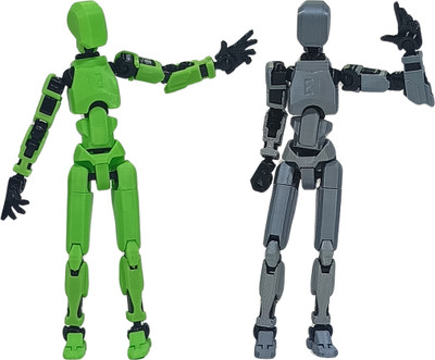 Apsara Gifts Pack of 2 - Dummy 13 Action Figure Articulated 3D Printed Robot(Green, Grey)