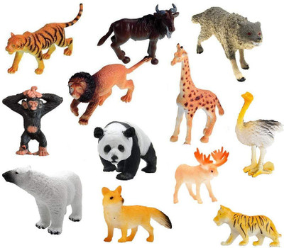 manish Zoo Wild Jungle realisitic Animals Toys Figure Playing Set for Kids-12Pcs,7-9 cm(Multicolor)