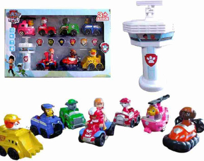 toyeez Racer Pups Set of 8 Pieces with Ryder Katie Tower Badge and Rescue Vehicles(Multicolor)