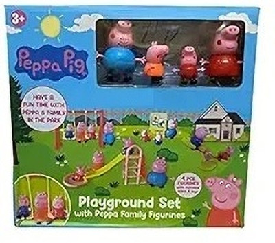 Nickspool Peppa Pig Playground Set | 4 Pcs with Movable Figurines, Slide, Swing & See-Saw(Multicolor)