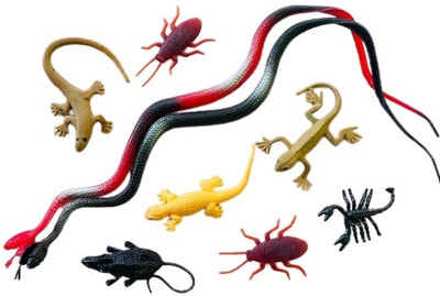 Tik C animal toys rubber rat,lizard,snake,cockroach and scorpion gang(Multicolor)