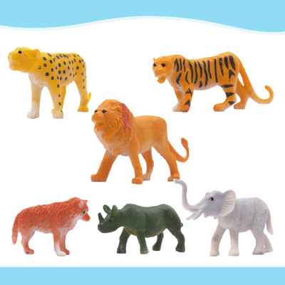 Kirat 6 Pc Wild Animal Toy Figures Action Play Set for Kids with Jungle(Multicolor)