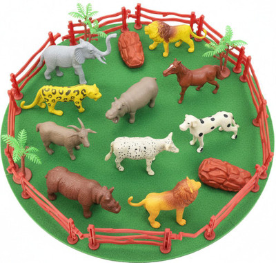 LA Toys Wild & Farm Animal Set Toys for Kids with Fence & Trees | 17 pcs Animal Toys(Multicolor)