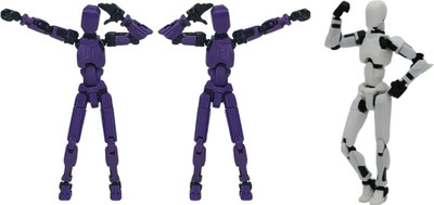 Apsara Gifts Pack of 3 - Dummy 13 Action Figure Articulated 3D Printed Robot(Purple, White)