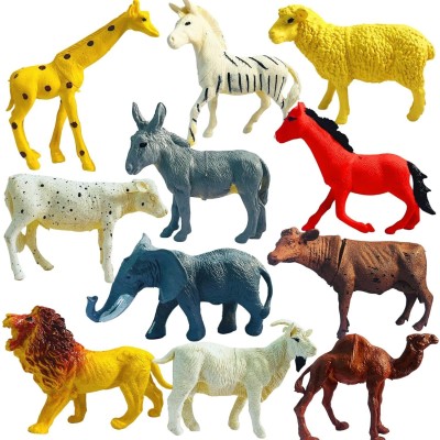 Mallexo Realistic Domestic Farm Animals Figures Toys with Jungle Safari Animal 12PCS(Multicolor)