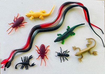 Tik C animal toys rubber snake,crocodile,scorpion and lizard gang set(Multicolor)