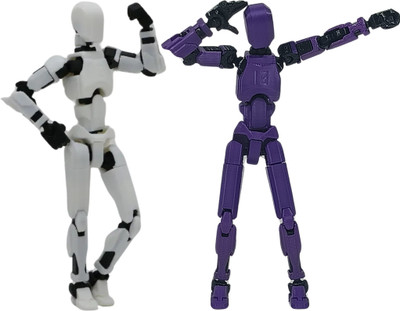 Apsara Gifts Pack of 2 - Dummy 13 Action Figure Articulated 3D Printed Robot(White, Purple)