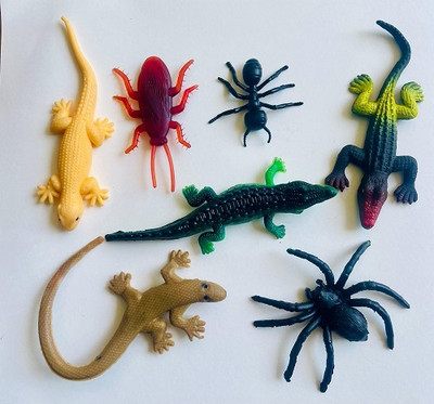 Tik C animal toys rubber lizard,crocodile,ant and spider gang(Multicolor)