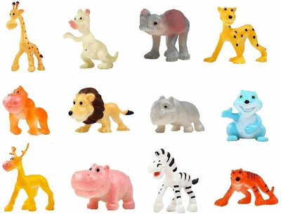 KHYALI 12 PC Mini Jungle Safari Realistic Wild Animal Toy Figure Playing Set for Kids06(Multicolor)