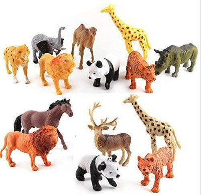 KHYALI 12 PC Mini Jungle Safari Realistic Wild Animal Toy Figure Playing Set for Kids04(Multicolor)