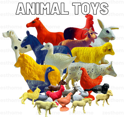 ZESTHOME 24 Animal Figures for Kids – Mix of Big & Mini Size Farm and Domestic Animals(Multicolor)