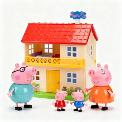Prikuna Peppa Pig Doll House Set with 4 Family Figurines & Furniture for Kids(Multicolor)