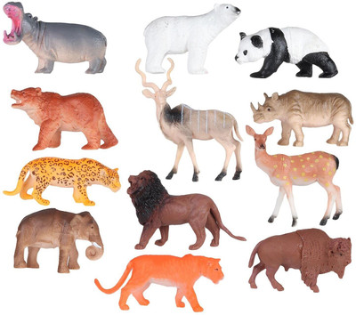 ZUNBELLA Mini Jungle Safari Set of 12Pcs Realistic Wild Zoo Animals Set Toys For Kids(Multicolor)