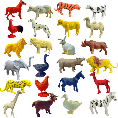 CHUTTI TOYS Animal set toys for Kids – Educational Rubber Domestic & Wild Animal Toys 24 pcs(Multicolor)