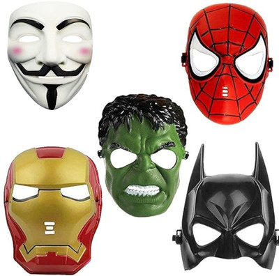 ASUNFISH Super Hero J Set of 5 Superhero Cartoon Plastic Mask for Kids Roleplay(Multicolor)