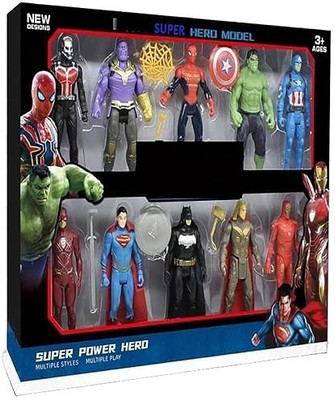 VRUX Set of-10 Marvels Super-Hero Action Figure Toy Set for Kids/Boys (Multicolor)(Multicolor)