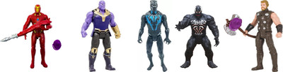 khilona waala Combo of Ironman Thanos Black Panther Venom & Thor Superhero Action Figure Toy(Multicolor)