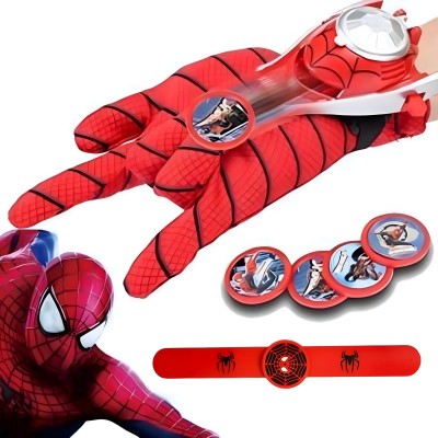 BIGWHEEL Spiderman Shooter Gloves Web Disc Launcher Flying Disc Toy for Kids(Red)