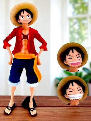 SSAppliances One Piece Luffy 3 Face Action Figure 27 cm Standing Anime Toy | Monkey D. Luffy(Multicolor)