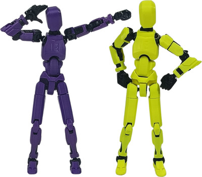 Apsara Gifts Pack of 2 - Dummy 13 Action Figure Articulated 3D Printed Robot(Purple, Yellow)