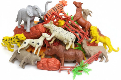 laxmi toys 17 PC Mini Jungle Safari Realistic Wild Animal Toy Figure Playing Set for Kids(Multicolor)