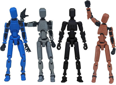 Apsara Gifts Pack of 4 - Dummy 13 Action Figure Articulated 3D Printed Robot(Brown, Black, Blue, Grey)