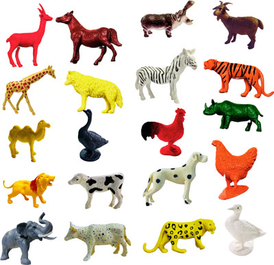 ZESTHOME Animal Toy Set for Kids – 20 Piece Farm Wild Animal Toys with Jungle Floor Chart(Multicolor)