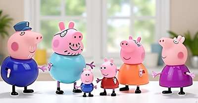 WORSHIPER Peppa Pig Family Figurines, Set of 6 - Best Gift for Kids Figure Toy(Multicolor)