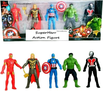 Orelius Fire ™ 5 PC Set Avengers Super Hero Light button Toys for Kids| LEGS, HEAD MOVE(Multicolor)