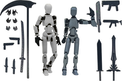 Mighty Miniatures Prime Action Figure Pack of 2 with Weapons | 14 cm Fully Poseable Collectibles(White, Grey)