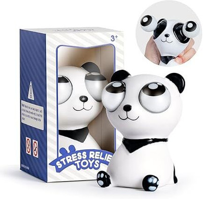 GKM Squishy Eye Popping Panda Large Squeeze Toy for Stress Relief Toy (Type-2)(White)