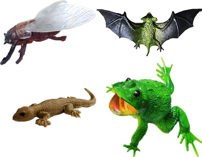 Dhinchak 4 Insects figure set - frog -bat-lizard-bee for kids play and story telling(Multicolor)