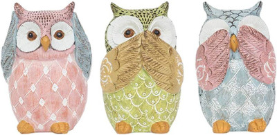 Wowheads Owl Set of 3 Miniatures Cute Gandhi Message Figurines(Multicolor)
