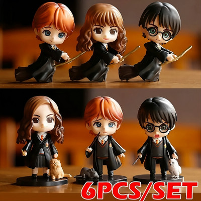 Tiny Tim Harry Potter 6PCS Action Figure Set – Chibi Style Toys with Wands & Pets(Multicolor)