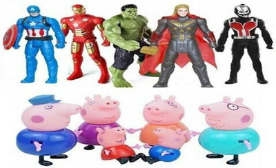 RIGHT SEARCH 4 Pegga Pig Family and 5 Marvel Avenger Supe Toys Comb(Multicolor)