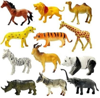 3 Jokers 12 pcs. Wild Animals Learning Figures Set for Kids Big Size (Approx. 10 cm Each)(Multicolor)