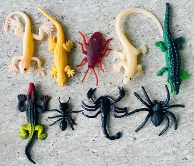 Tik C animal toys rubber lizard,ant,spider and cockroach (set of 9)(Multicolor)