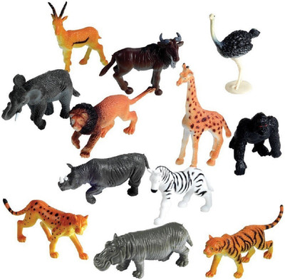 MATA JANKI TRADERS Wild Animals Figures Set For Kids - Pack Of 12 Animals (Multi color)(Multicolor)