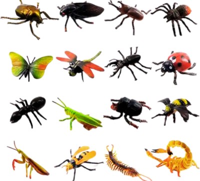 Mallexo Insects Toys for Kids for Kids Play Safely Toys 16PCs Mixed Animal Figure Toy(Multicolor)