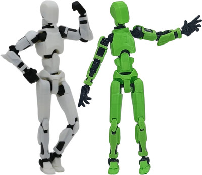 Apsara Gifts Pack of 2 - Dummy 13 Action Figure Articulated 3D Printed Robot(White, Green)