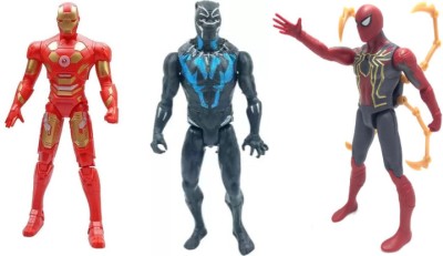 khilona waala Set Of IRONMAN BLACK PANTHER & SPIDERMAN Avenger heroes Toys For Kids(Multicolor)