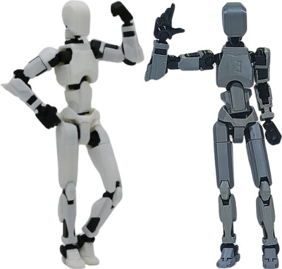 Apsara Gifts Pack of 2 - Dummy 13 Action Figure Articulated 3D Printed Robot(White, Grey)