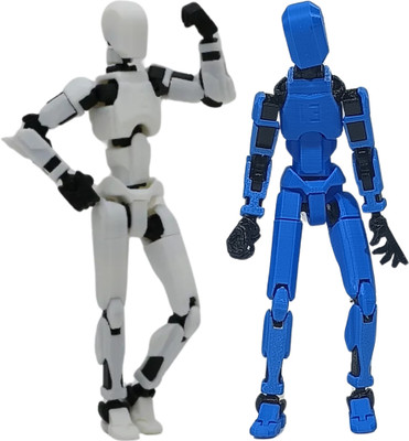 Apsara Gifts Pack of 2 - Dummy 13 Action Figure Articulated 3D Printed Robot(White, Blue)